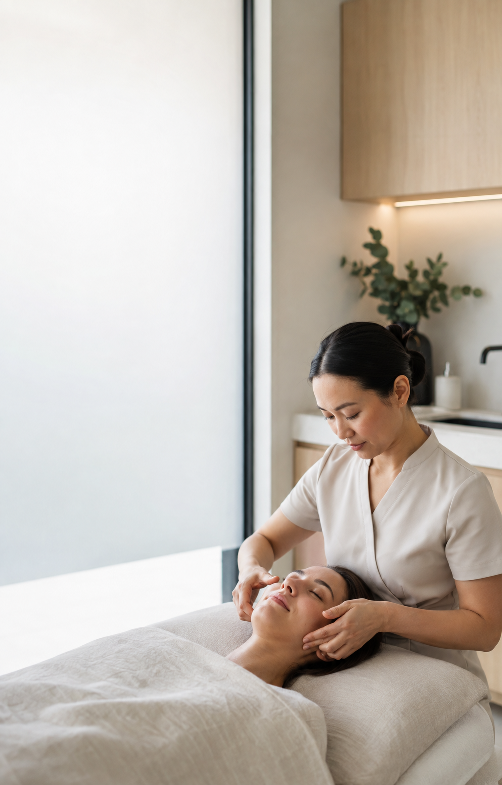 Gentle facial myofascial care in a calm setting